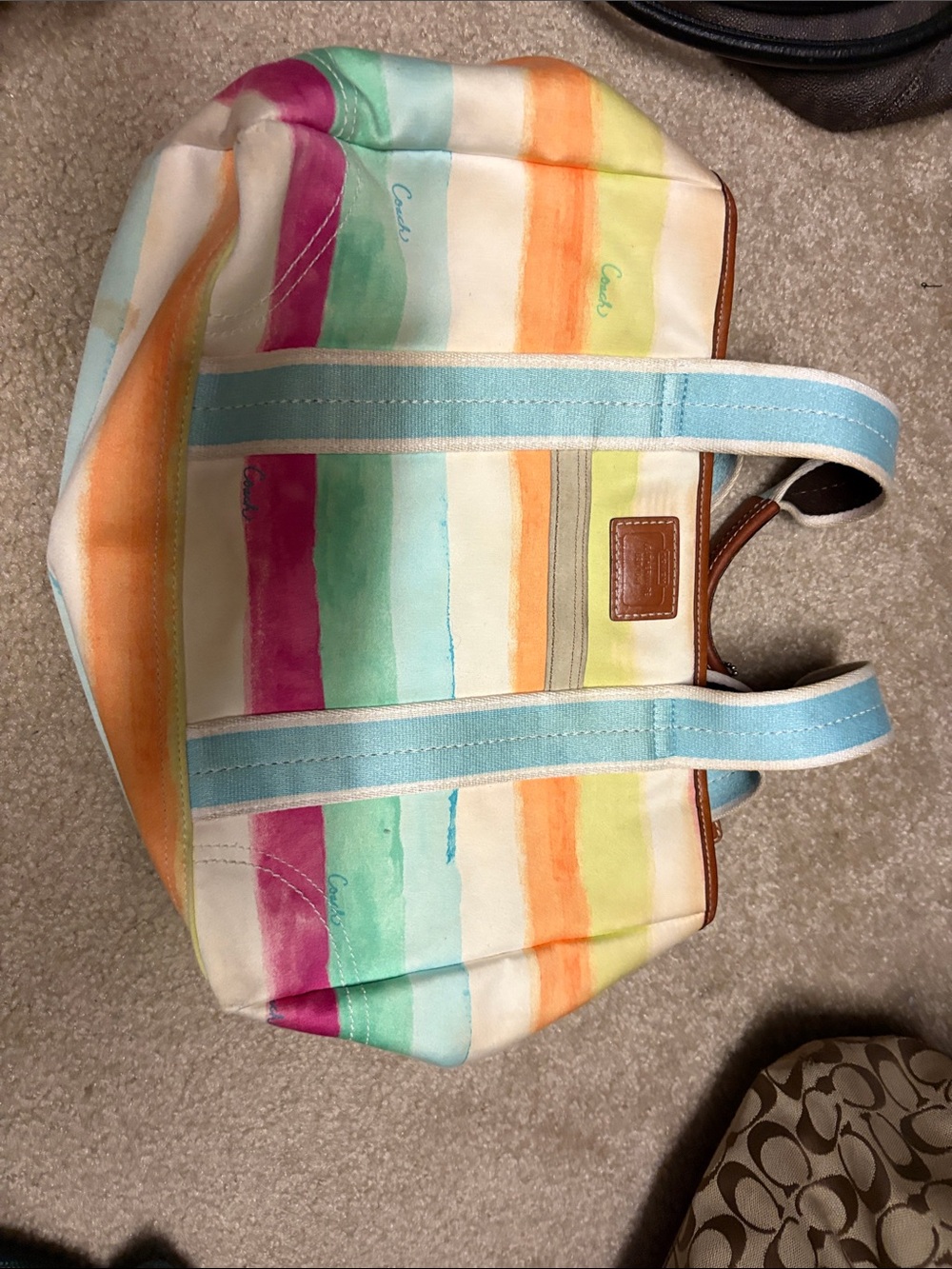 Coach Striped Canvas Tote in Blue, Mint, Pink, Orange, Yellow